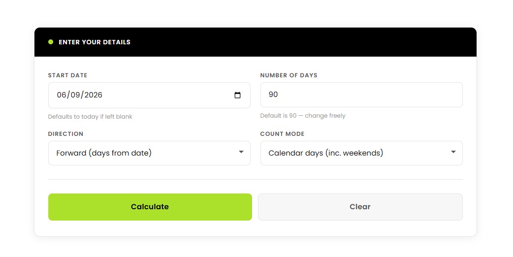 90 days from today calculator